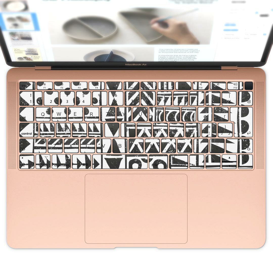 キーボード用スキンシール MacBook Air 13inch 2018 専用 キートップ ステッカー A1932 Apple マックブック エア ノートパソコン アクセサリー 保護 012331 黒　模様　モノトーン