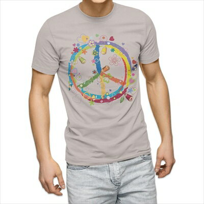 樂天商城 - 選べる25カラー tシャツ メンズ 半袖 ホワイト グレー デザイン S M L XL 2XL 3XL Tシャツ ティーシャツ T shirt 006369 カラフル　ピースマーク