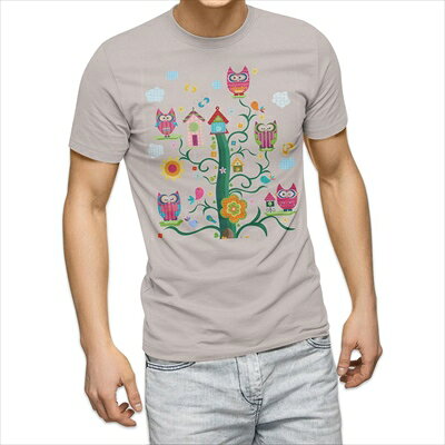 樂天商城 - 選べる25カラー tシャツ メンズ 半袖 ホワイト グレー デザイン S M L XL 2XL 3XL Tシャツ ティーシャツ T shirt 007308 フクロウ　カラフル　イラスト　鳥