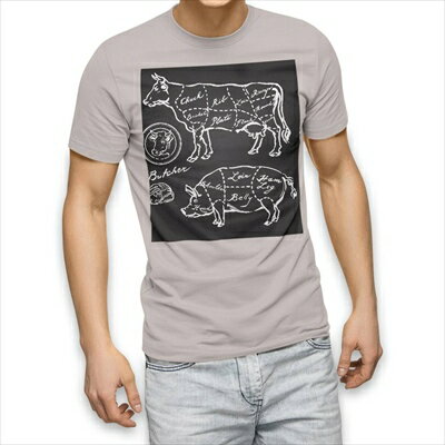 樂天商城 - 選べる25カラー tシャツ メンズ 半袖 ホワイト グレー デザイン S M L XL 2XL 3XL Tシャツ ティーシャツ T shirt 008358 白黒　牛　豚　肉　イラスト