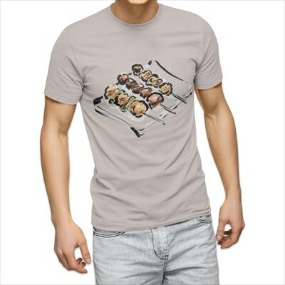樂天商城 - 選べる25カラー tシャツ メンズ 半袖 ホワイト グレー デザイン S M L XL 2XL 3XL Tシャツ ティーシャツ T shirt 013302 食べ物　絵　焼き鳥