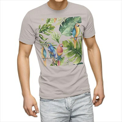 Rakuten - 選べる25カラー tシャツ メンズ 半袖 ホワイト グレー デザイン S M L XL 2XL 3XL Tシャツ ティーシャツ T shirt 014723 リーフ　ボタニカル　インコ