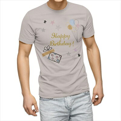 樂天商城 - 選べる25カラー tシャツ メンズ 半袖 ホワイト グレー デザイン S M L XL 2XL 3XL Tシャツ ティーシャツ T shirt 017795 Happy Birthday　風船　星