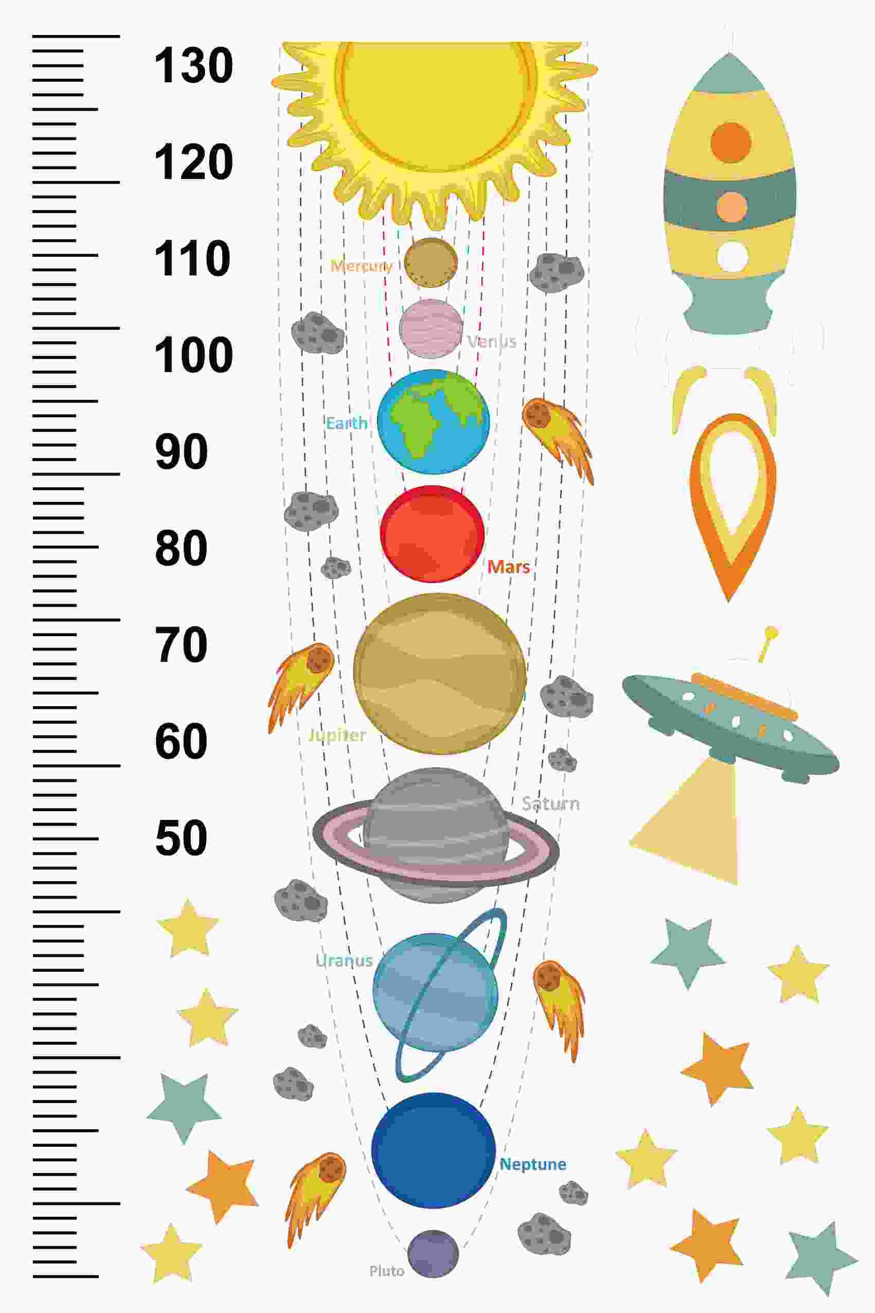 ウォールステッカー 身長計 記念 目盛り 子供部屋 宇宙 男の子 北欧 90×60cm シール式 装飾 おしゃれ 壁紙 はがせる 剥がせる カッティングシート wall sticker 雑貨 DIY プチリフォーム