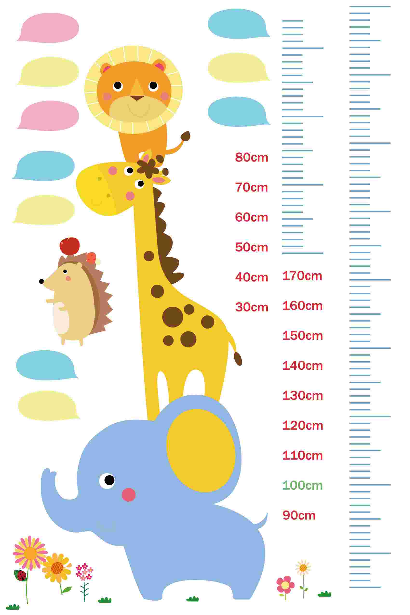 ウォールステッカー 身長計 メモ付き 記念 目盛り 子供部屋 動物 北欧 90×60cm シール式 装飾 おしゃれ 壁紙 はがせる 剥がせる カッティングシート wall sticker 雑貨 DIY プチリフォーム