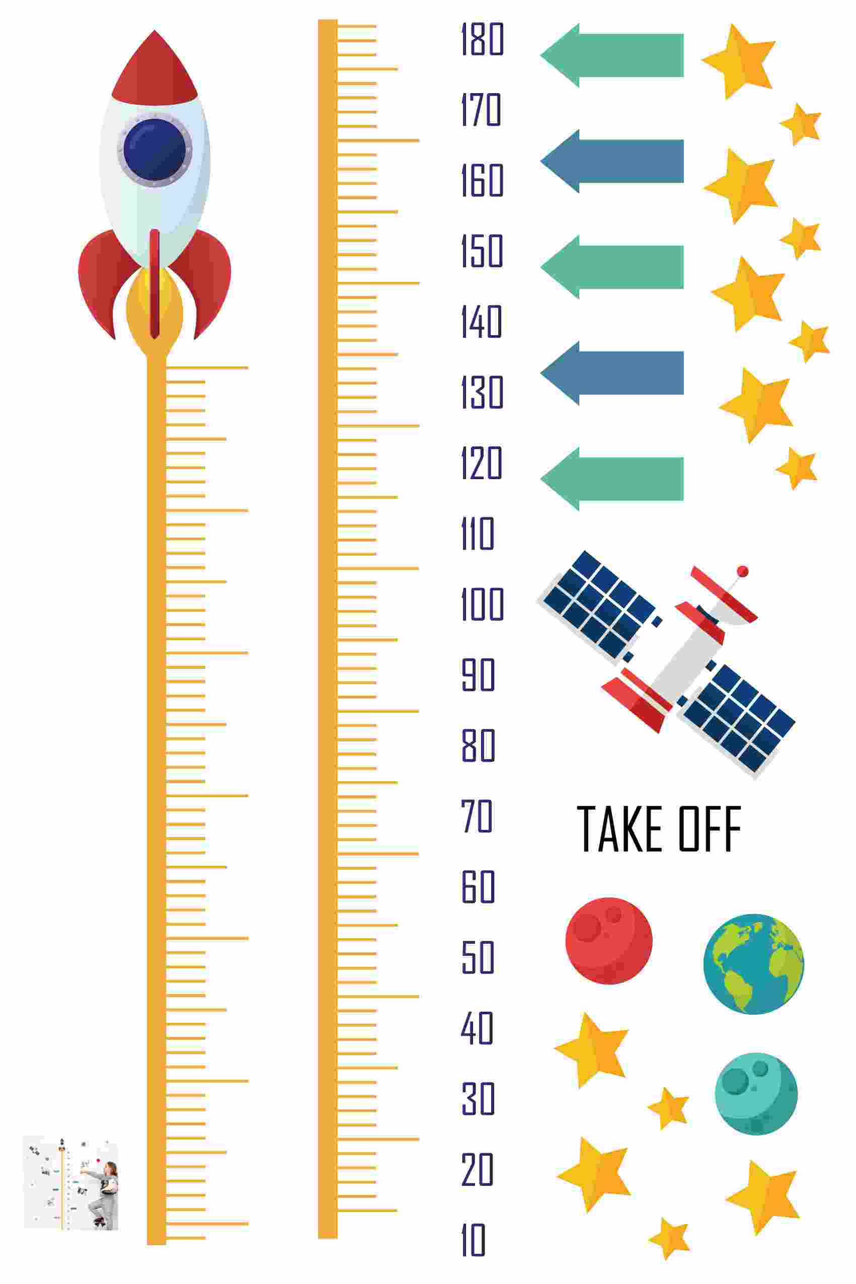 ウォールステッカー 身長計 メモ付き 記念 目盛り 子供部屋 ロケット 乗り物 北欧 90×60cm シール式 装飾 おしゃれ 壁紙 はがせる 剥がせる カッティングシート wall sticker 雑貨 DIY プチリフォーム