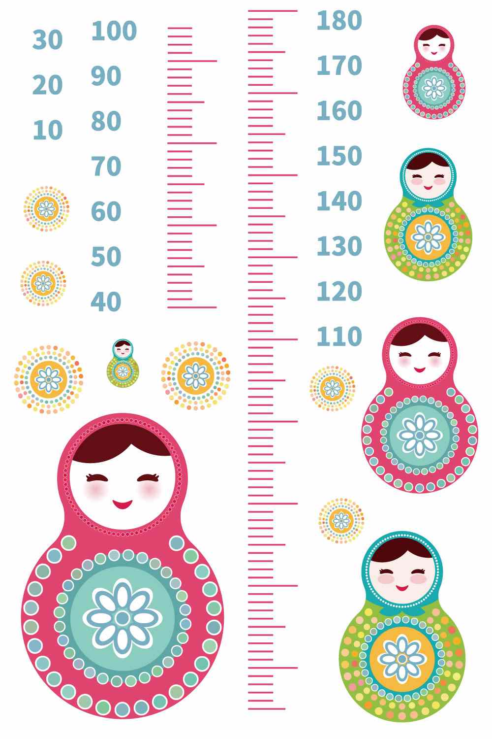 ウォールステッカー 身長計 記念 目盛り 子供部屋 かわいい マトリョーシカ 北欧 90×60cm シール式 装飾 おしゃれ 壁紙 はがせる 剥がせる カッティングシート wall sticker 雑貨 DIY プチリフォーム