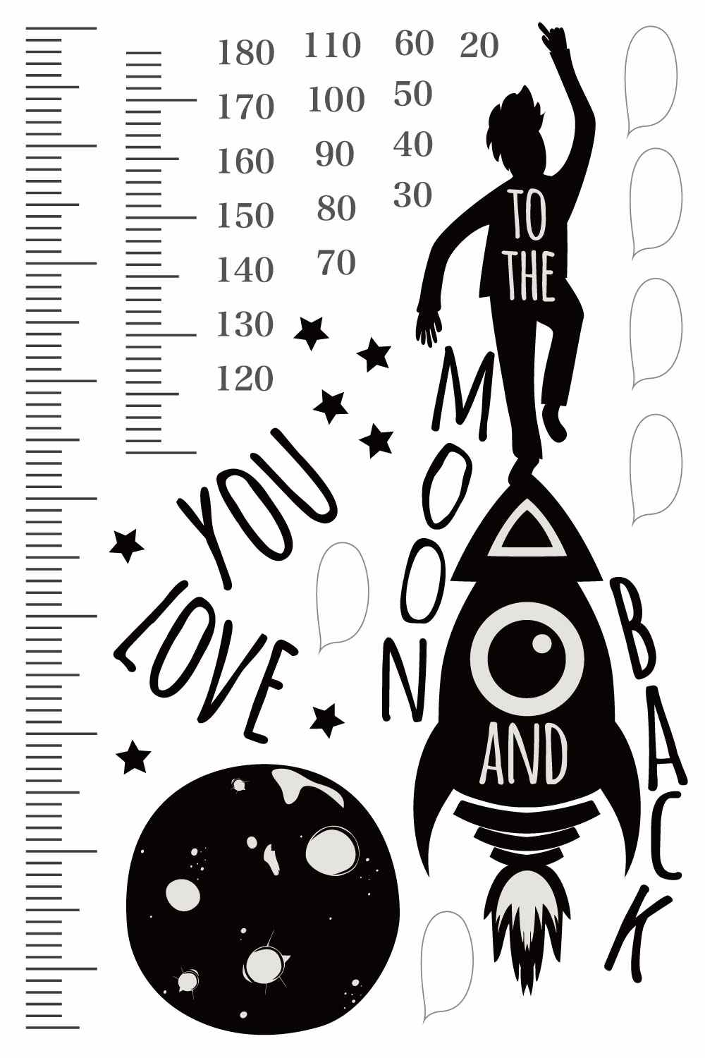 ウォールステッカー 身長計 メモ付き 記念 目盛り 子供部屋 宇宙 ロケット モノトーン 北欧 90×60cm シール式 装飾 おしゃれ 壁紙 はがせる 剥がせる カッティングシート wall sticker 雑貨 DIY プチリフォーム