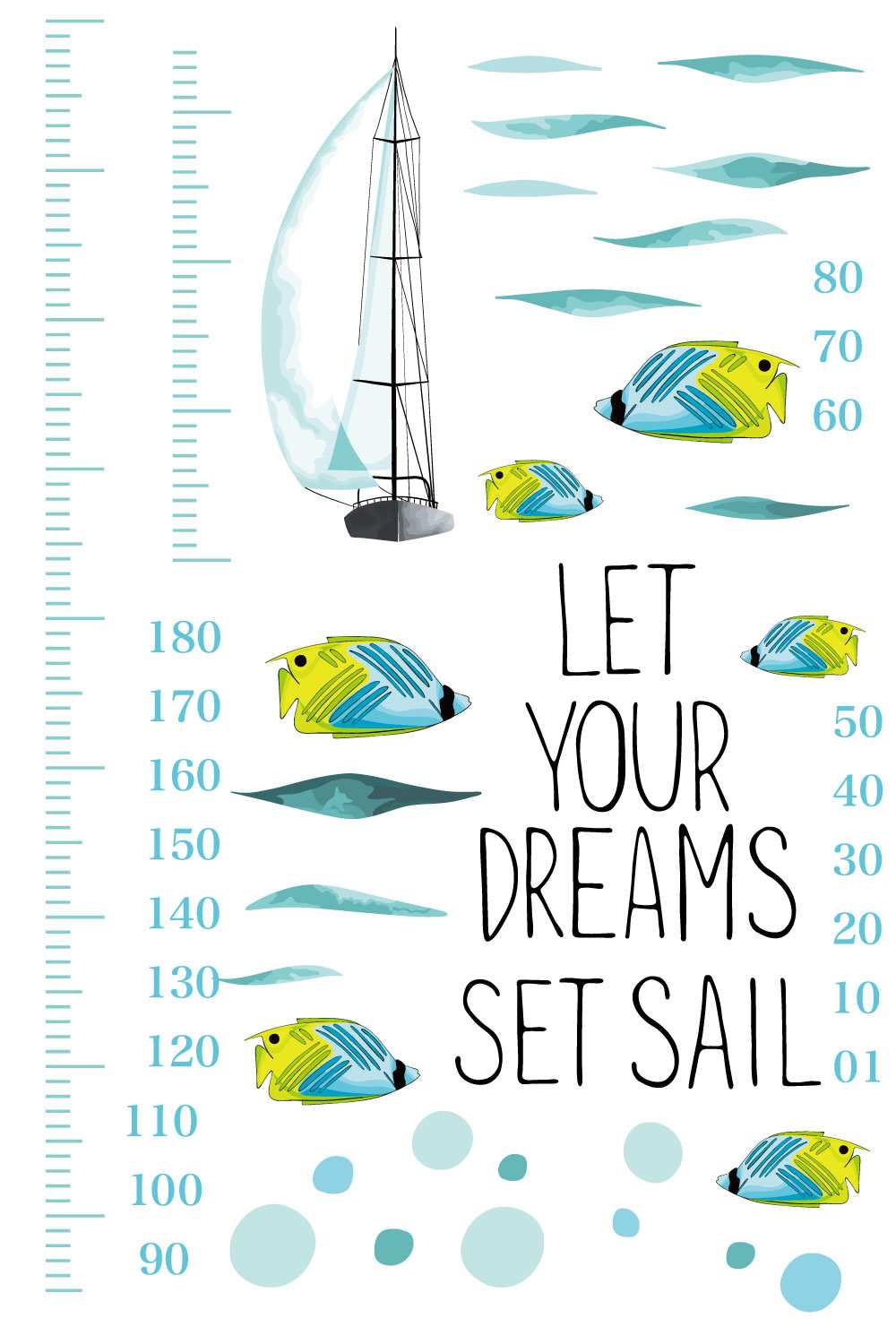 ウォールステッカー 身長計 記念 目盛り 子供部屋 海 魚 動物 北欧 90×60cm シール式 装飾 おしゃれ 壁紙 はがせる 剥がせる カッティングシート wall sticker 雑貨 DIY プチリフォーム