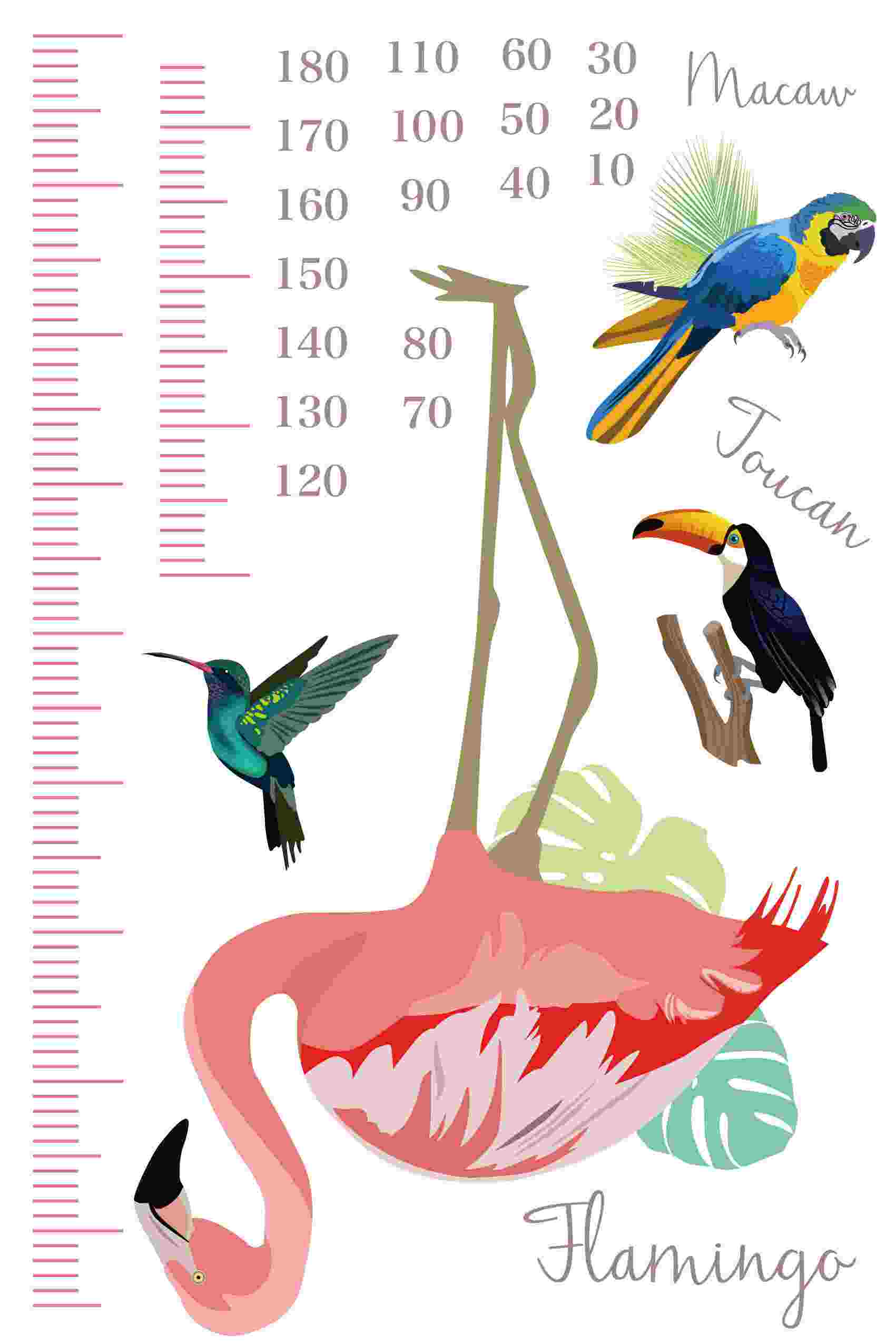 ウォールステッカー 身長計 記念 目盛り 子供部屋 フラミンゴ 鳥 動物 北欧 90×60cm シール式 装飾 お..