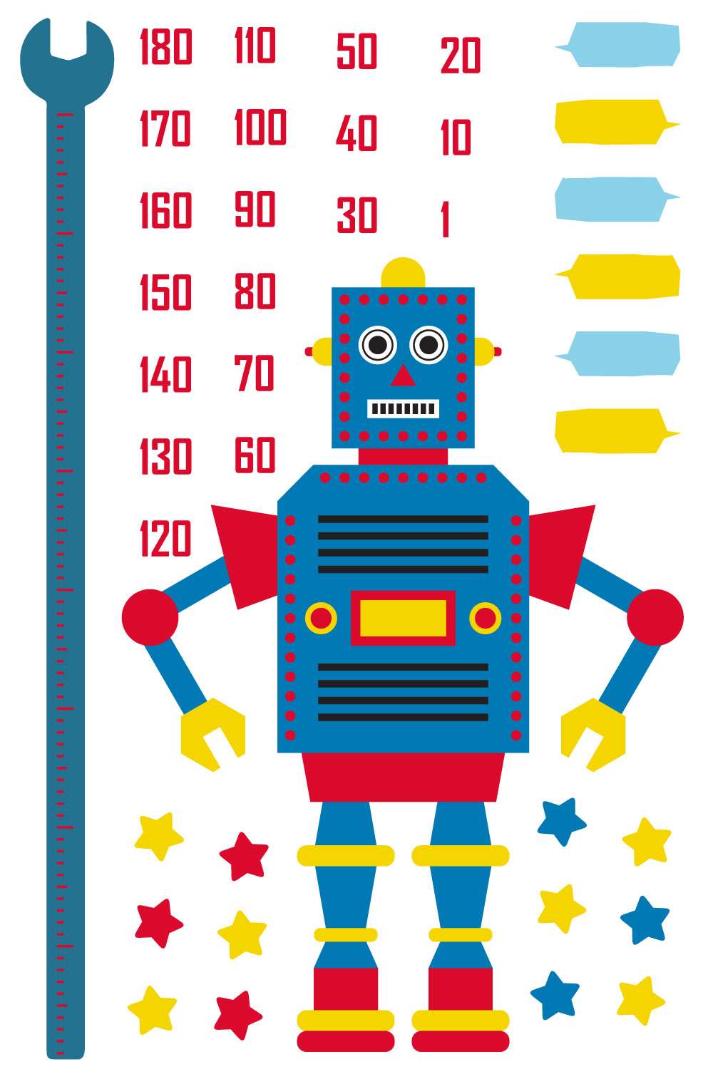 ウォールステッカー 身長計 メモ付き 記念 目盛り ロボット 機械 カラフル 北欧 90×60cm シール式 装飾 おしゃれ 壁紙 はがせる 剥がせる カッティングシート wall sticker 雑貨 DIY プチリフォーム