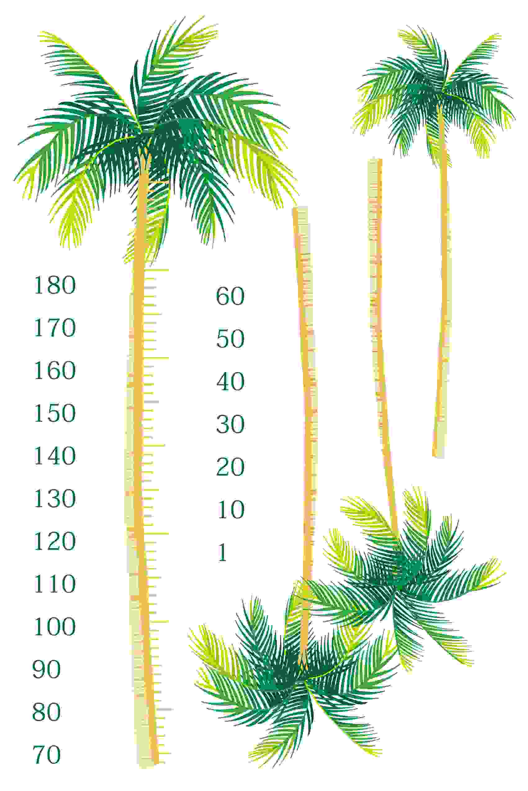 ウォールステッカー 身長計 記念 目盛り 子供部屋 ヤシの木 フェニックス 木 夏 海 北欧 90×60cm シール式 装飾 おしゃれ 壁紙 はがせる 剥がせる カッティングシート wall sticker 雑貨 DIY プチリフォーム