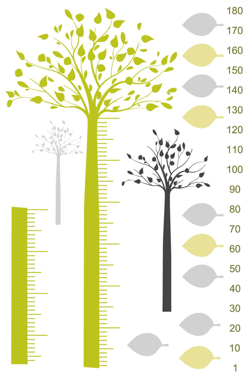 ウォールステッカー 身長計 記念 目盛り 子供部屋 木 葉っぱ　記念 北欧 90×60cm シール式 装飾 おしゃれ 壁紙 はがせる 剥がせる カッティングシート wall sticker 雑貨 ガラス 窓 DIY プチリフォーム●対象の壁...