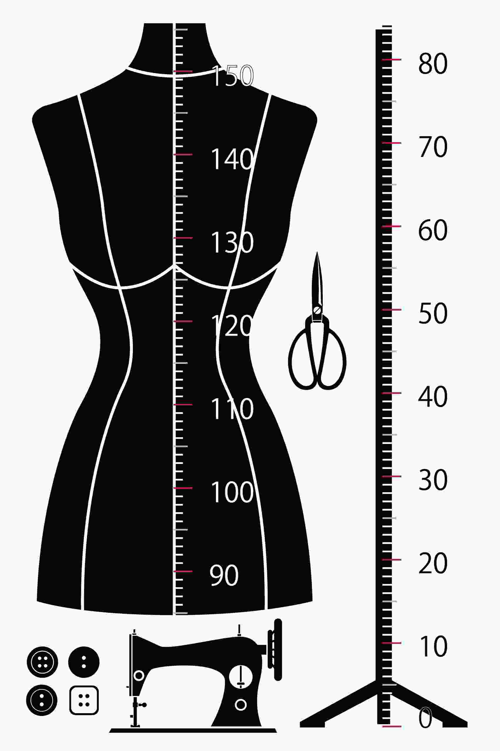 ウォールステッカー 身長計 記念 目盛り 子供部屋 トルソー 裁縫　白黒 ファッション 北欧 90×60cm シール式 装飾 おしゃれ 壁紙 はがせる 剥がせる カッティングシート wall sticker 雑貨 DIY プチリフォーム