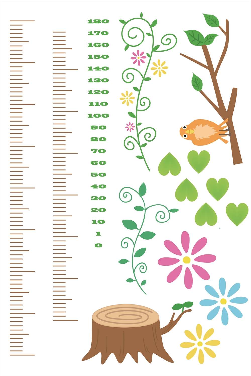 ウォールステッカー 身長計 記念 目盛り 森　木　花 90×60cm シール式 装飾 おしゃれ 壁紙 はがせる 剥がせる カッティングシート wall sticker 雑貨 DIY プチリフォーム