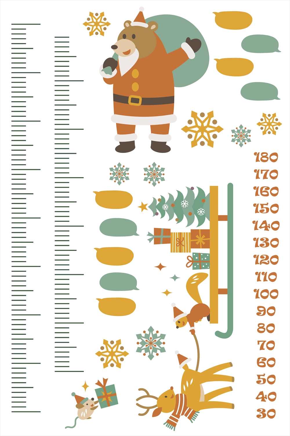 ウォールステッカー 身長計 記念 目盛り クリスマス　サンタ　くま 90×60cm シール式 装飾 おしゃれ 壁紙 はがせる 剥がせる カッティングシート wall sticker 雑貨 DIY プチリフォーム
