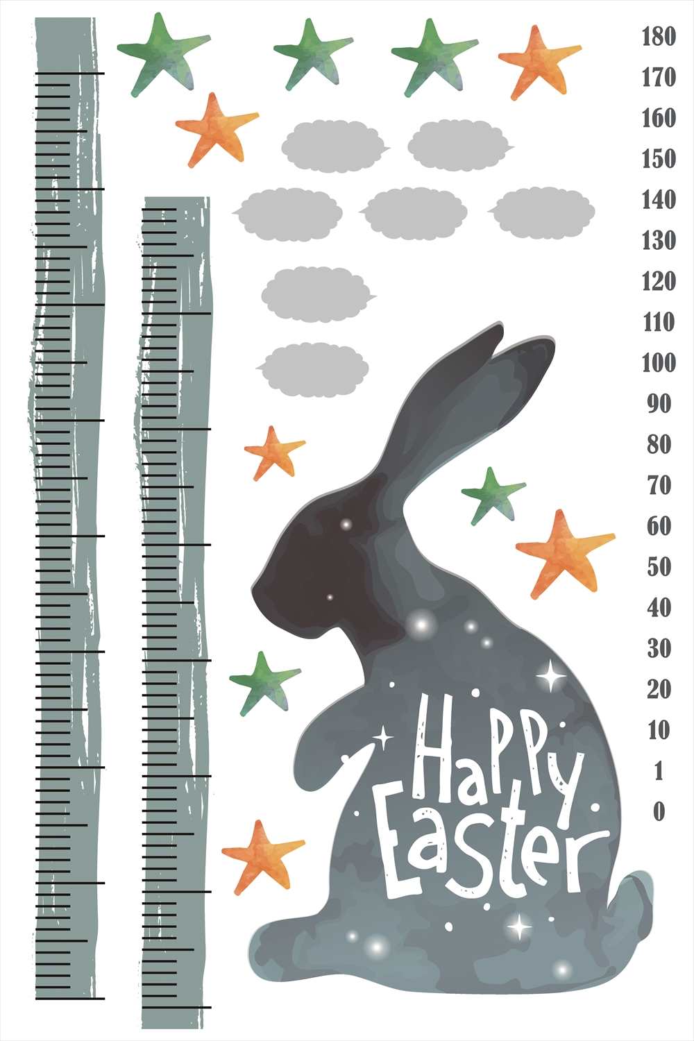 ウォールステッカー 身長計 記念 目盛り 子供部屋 イースター　うさぎ　星 北欧 90×60cm シール式 装飾 おしゃれ 壁紙 はがせる 剥がせる カッティングシート wall sticker 雑貨 DIY プチリフォーム