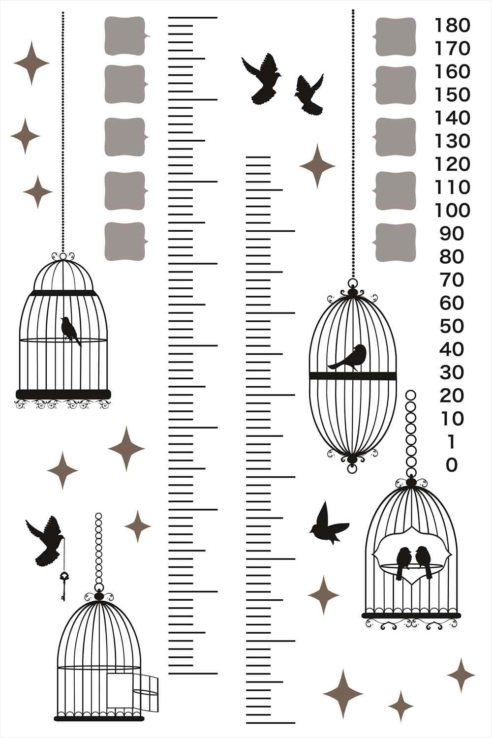 ウォールステッカー 身長計 記念 目盛り 子供部屋 鳥かご　白黒　 北欧 90×60cm シール式 装飾 おしゃれ 壁紙 はがせる 剥がせる カッティングシート wall sticker 雑貨 DIY プチリフォーム