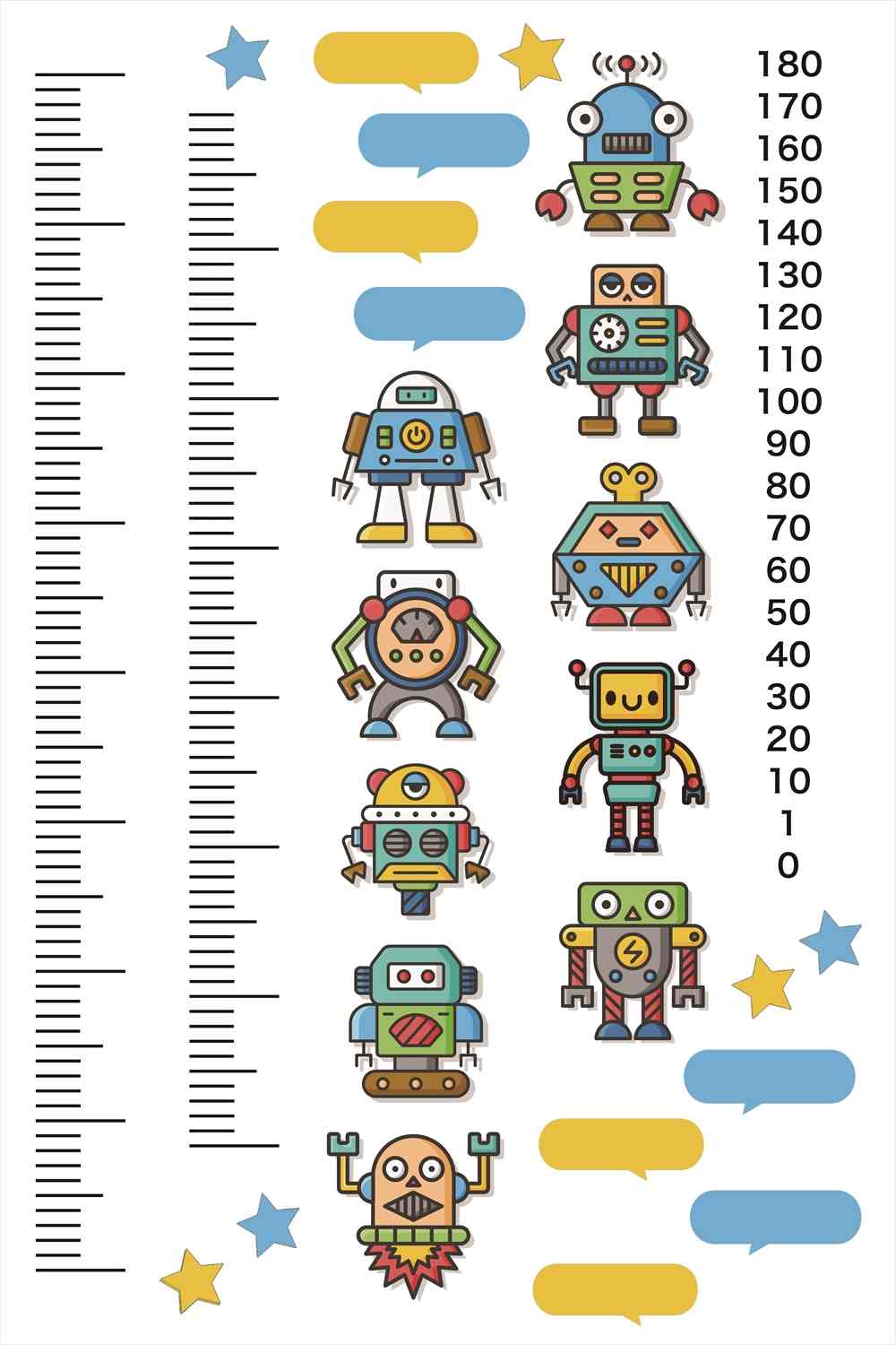 ウォールステッカー 身長計 記念 目盛り 子供部屋　ロボット かわいい 90×60cm シール式 装飾 おしゃれ 壁紙 はがせる 剥がせる カッティングシート wall sticker 雑貨 DIY プチリフォーム
