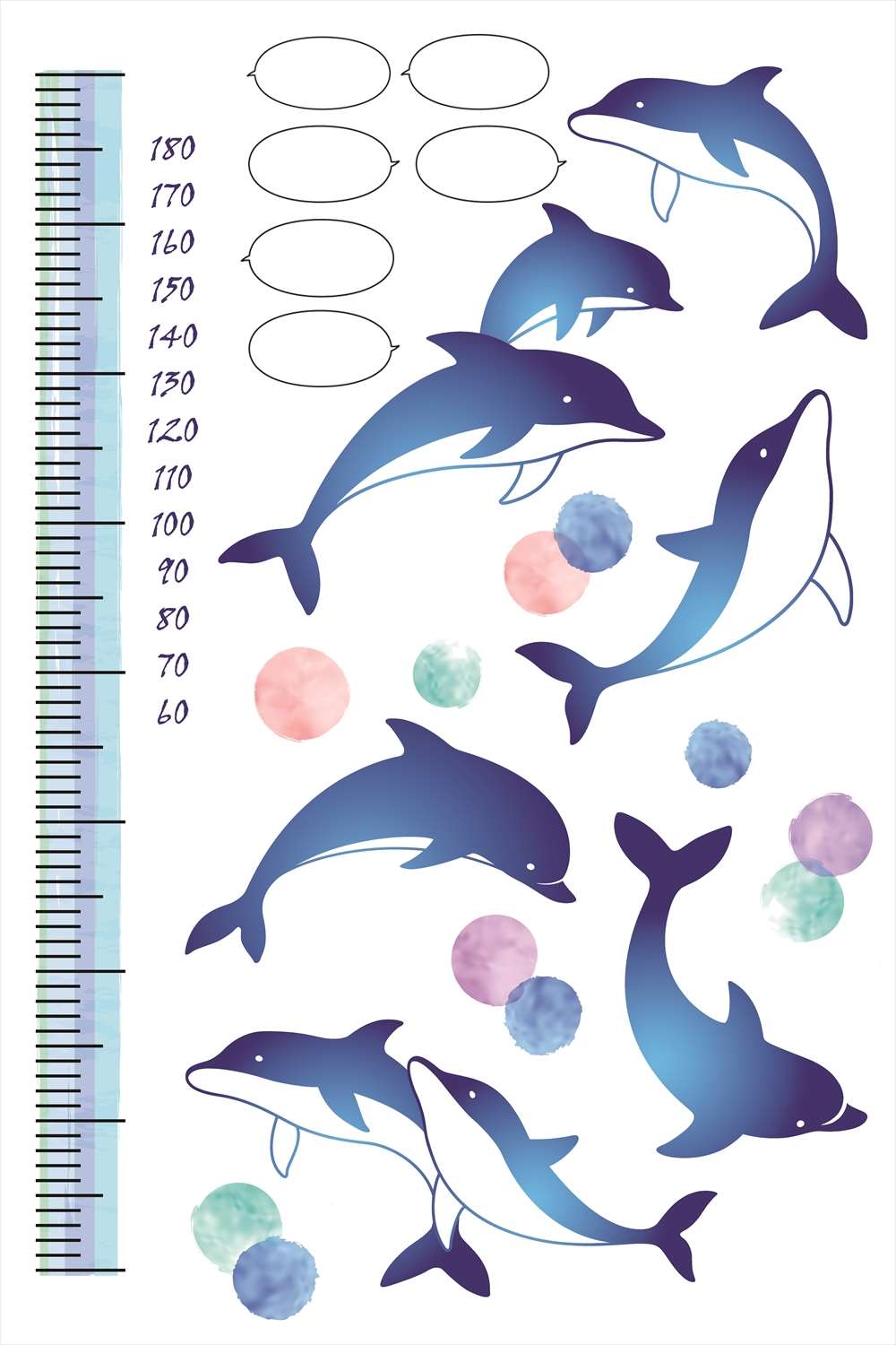 樂天商城 - ウォールステッカー 身長計 記念 目盛り 子供部屋 いるか 海 泡 90×60cm シール式 装飾 おしゃれ 壁紙 はがせる 剥がせる カッティングシート wall sticker 雑貨 DIY プチリフォーム
