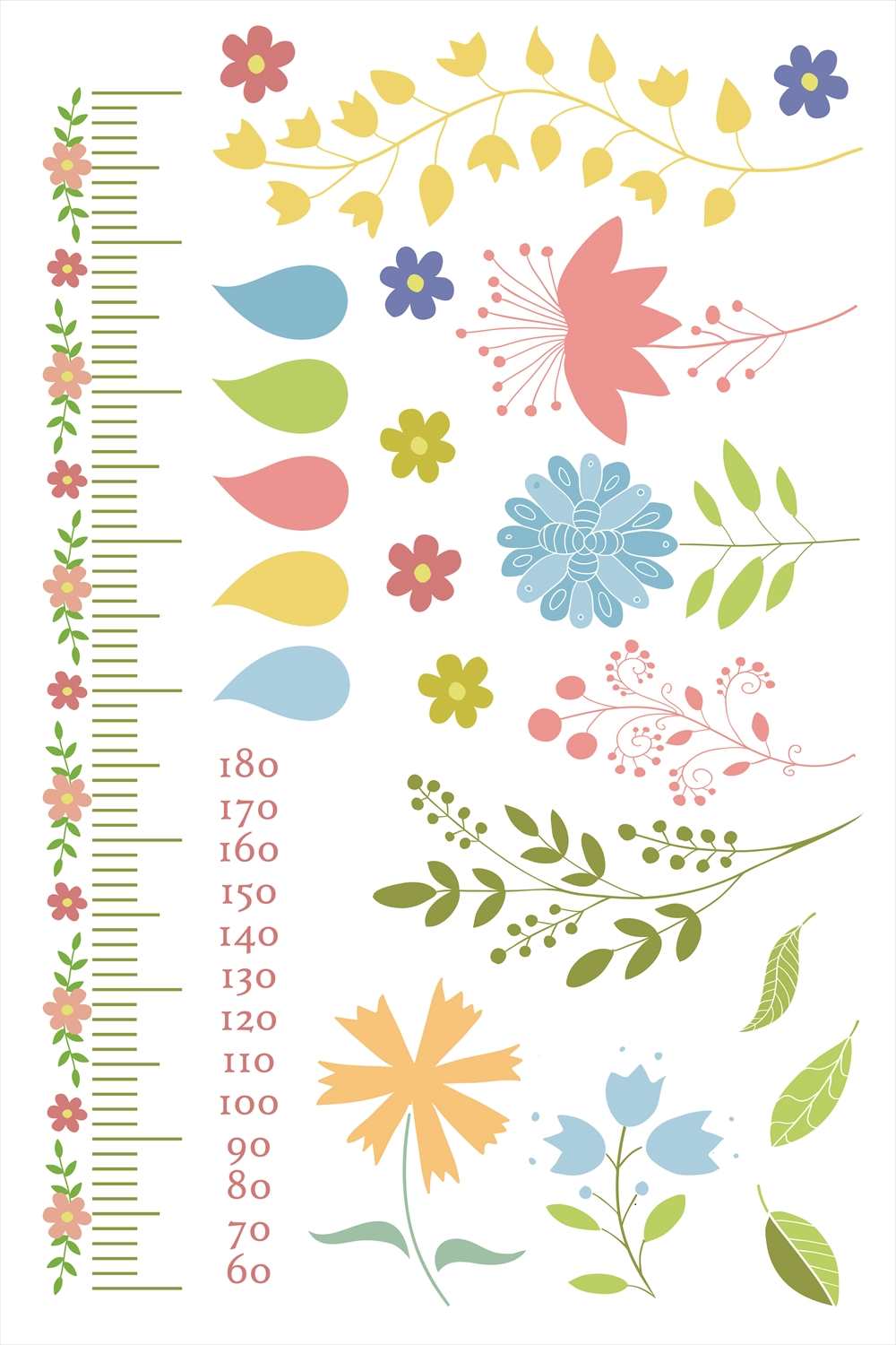 ウォールステッカー 身長計 記念 目盛り 子供部屋 　花　植物　木 90×60cm シール式 装飾 おしゃれ 壁紙 はがせる 剥がせる カッティングシート wall sticker 雑貨 DIY プチリフォーム