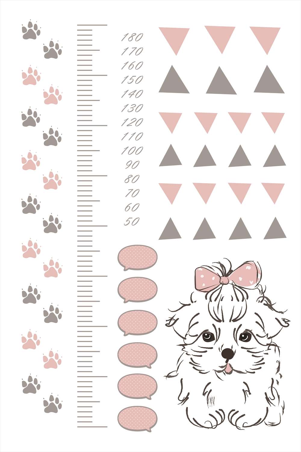 ウォールステッカー 身長計 記念 目盛り 子供部屋 かわいい 犬 ピンク 90×60cm シール式 装飾 おしゃれ 壁紙 はがせる 剥がせる カッティングシート wall sticker 雑貨 DIY プチリフォーム