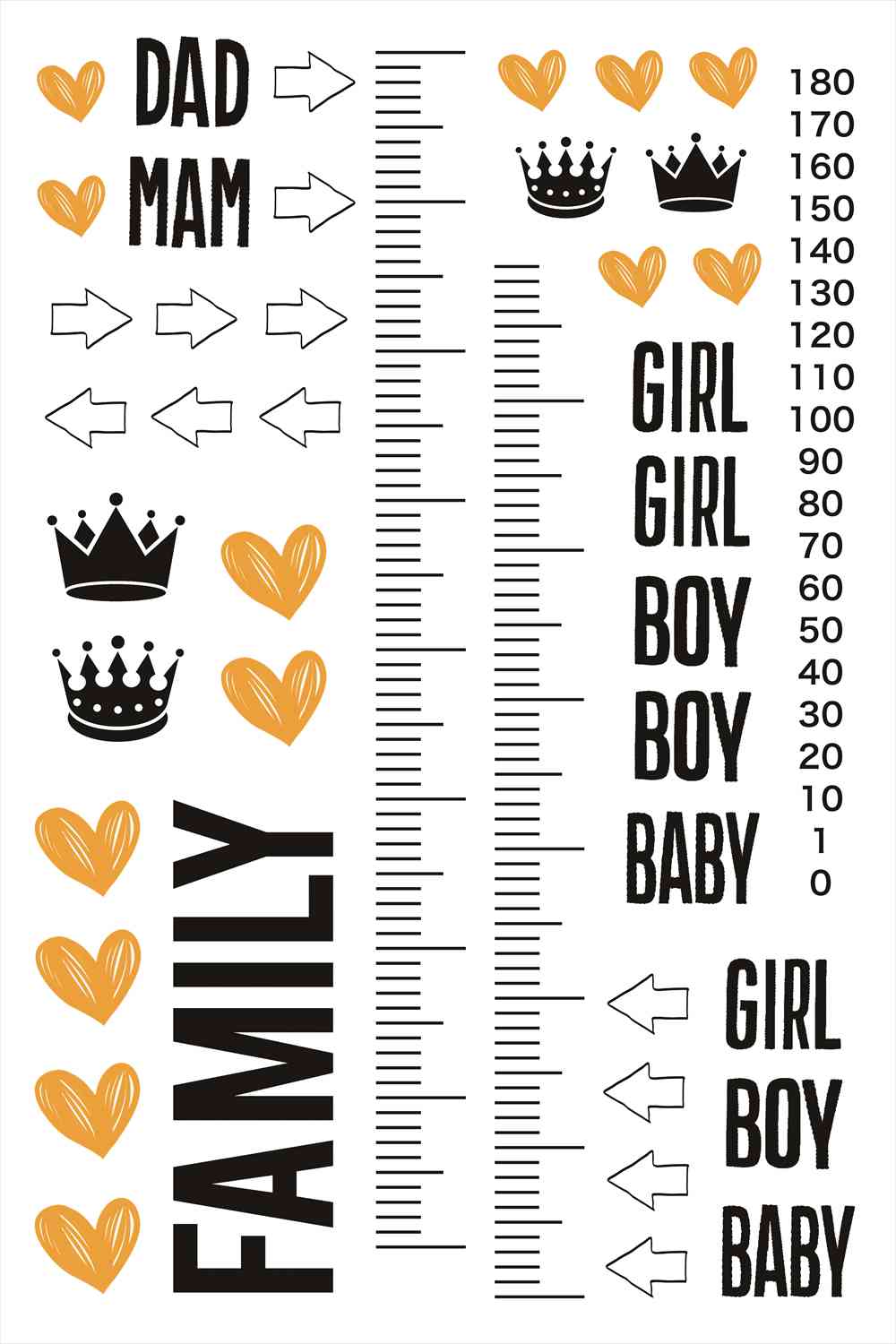 ウォールステッカー 身長計 記念 目盛り 子供部屋 家族 ハート 手描き 北欧 90×60cm シール式 装飾 おしゃれ 壁紙 はがせる 剥がせる カッティングシート wall sticker 雑貨 DIY プチリフォーム