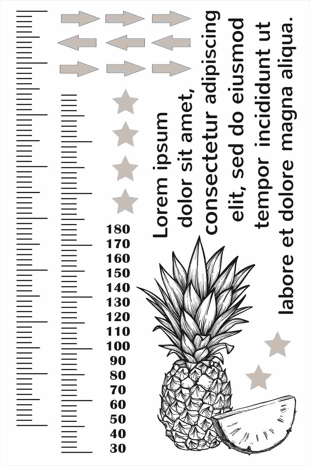 ウォールステッカー 身長計 記念 目盛り 子供部屋 パイナップル カフェ 手描き 北欧 90×60cm シール式 装飾 おしゃれ 壁紙 はがせる 剥がせる カッティングシート wall sticker 雑貨 DIY プチリフォーム