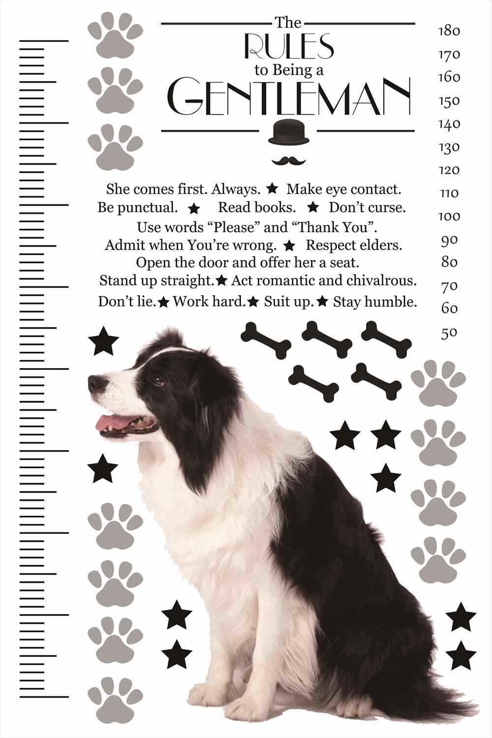 ウォールステッカー 身長計 記念 目盛り ボーダーコリー 犬 おしゃれ 北欧 90×60cm シール式 装飾 おしゃれ 壁紙 はがせる 剥がせる カッティングシート wall sticker 雑貨 DIY プチリフォーム