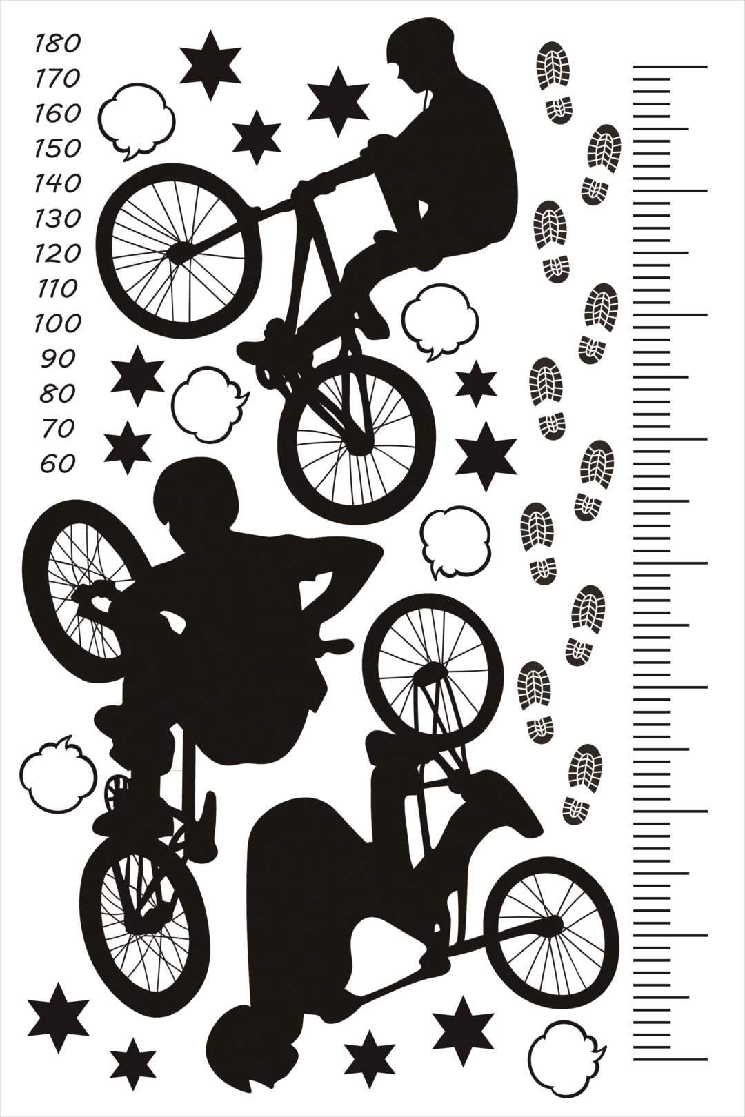 ウォールステッカー 身長計 記念 自転車 乗り物 モノトーン 白黒 90×60cm シール式 装飾 おしゃれ 壁紙 はがせる 剥がせる カッティングシート wall sticker 雑貨 DIY プチリフォーム