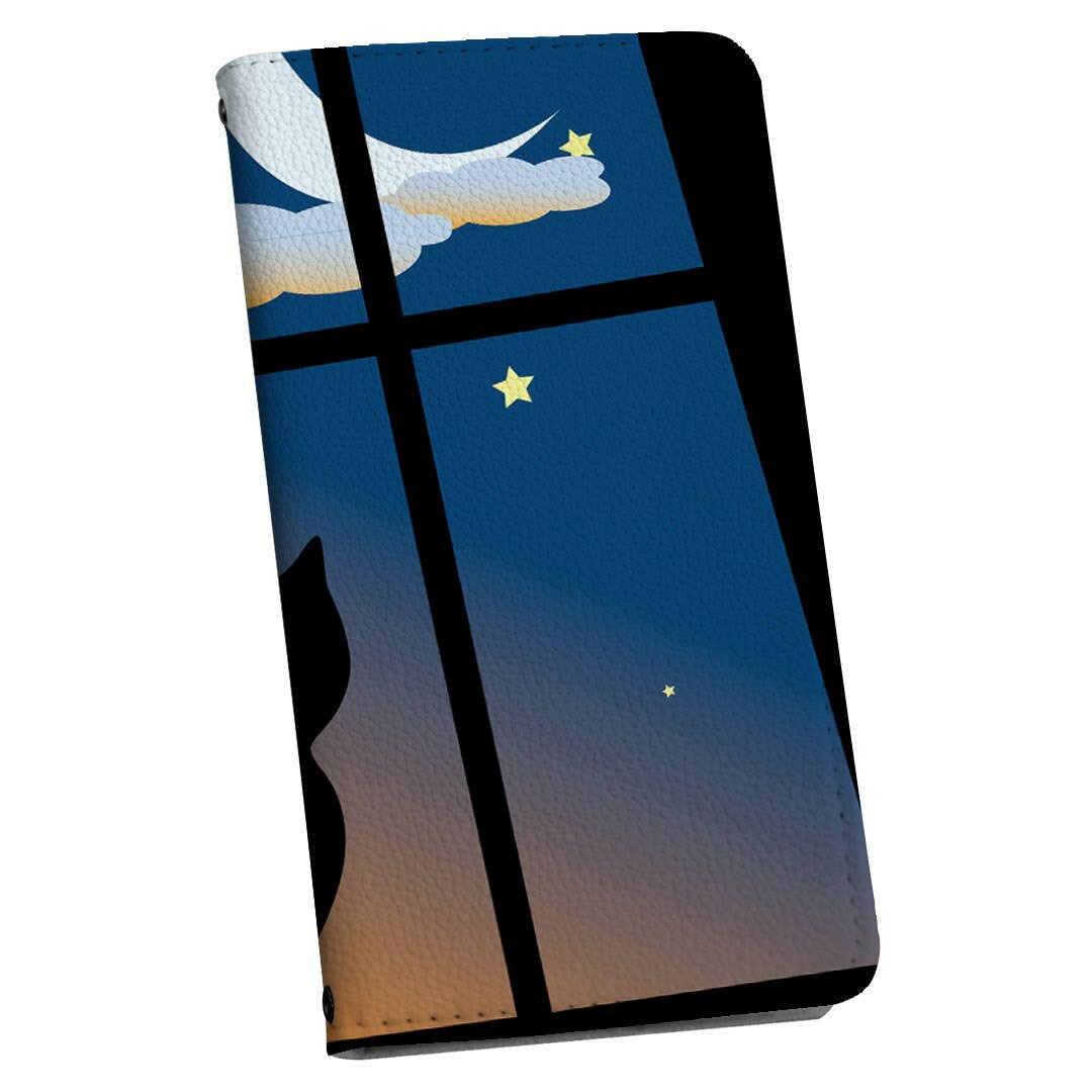 樂天商城 - 手帳型 スマホケース 最新機種対応 スマホカバー マグネット式 フリップ ほぼ全機種対応 iPhone Xperia Pixel AQUOS Galaxy ケース カバー 手帳タイプ 革 igstore 001048 猫　三日月
