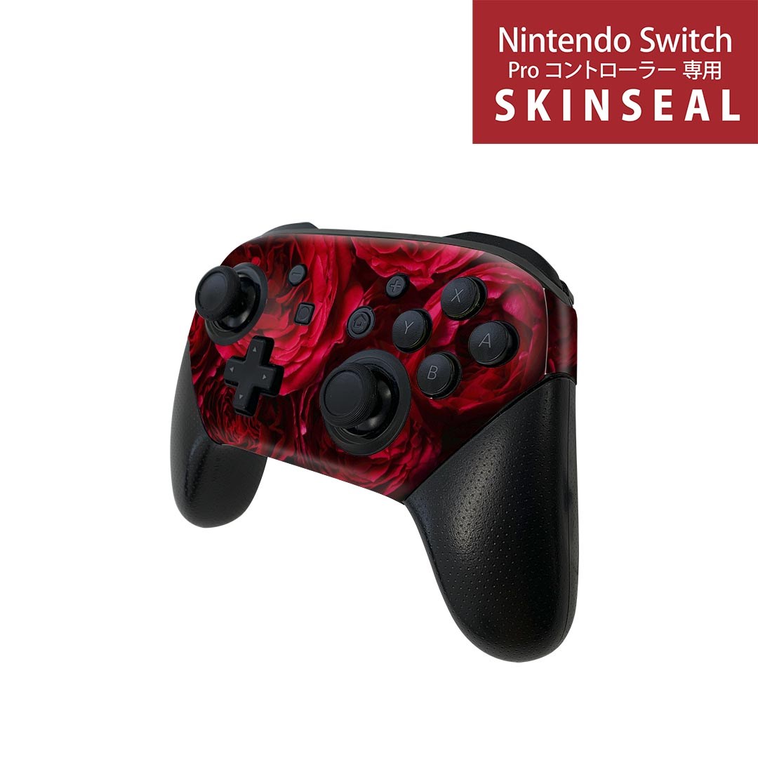 Nintendo Switch 用 PROコントローラ 専用 スキンシール ニンテンドー スイッチ プロコン 専用 デザインスキンシール 全面セット カバー ケース 保護 フィルム ステッカー デコ アクセサリー igstore 012764 バラ　花　赤