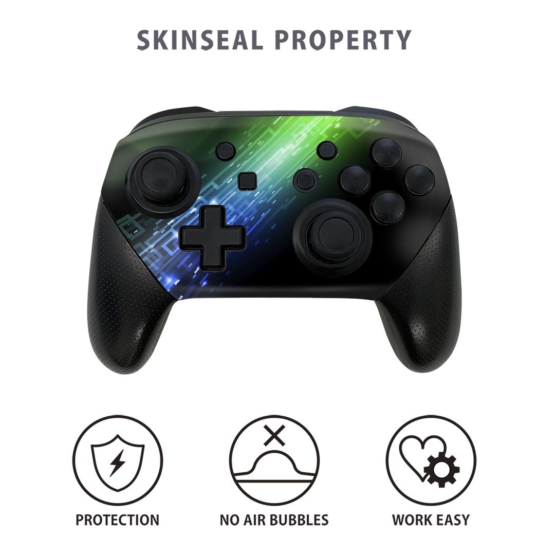 Nintendo Switch 用 PROコントローラ 専用 スキンシール ニンテンドー スイッチ プロコン 専用 デザインスキンシール 全面セット カバー ケース 保護 フィルム ステッカー デコ アクセサリー igstore 000023 虹色　模様　近未来