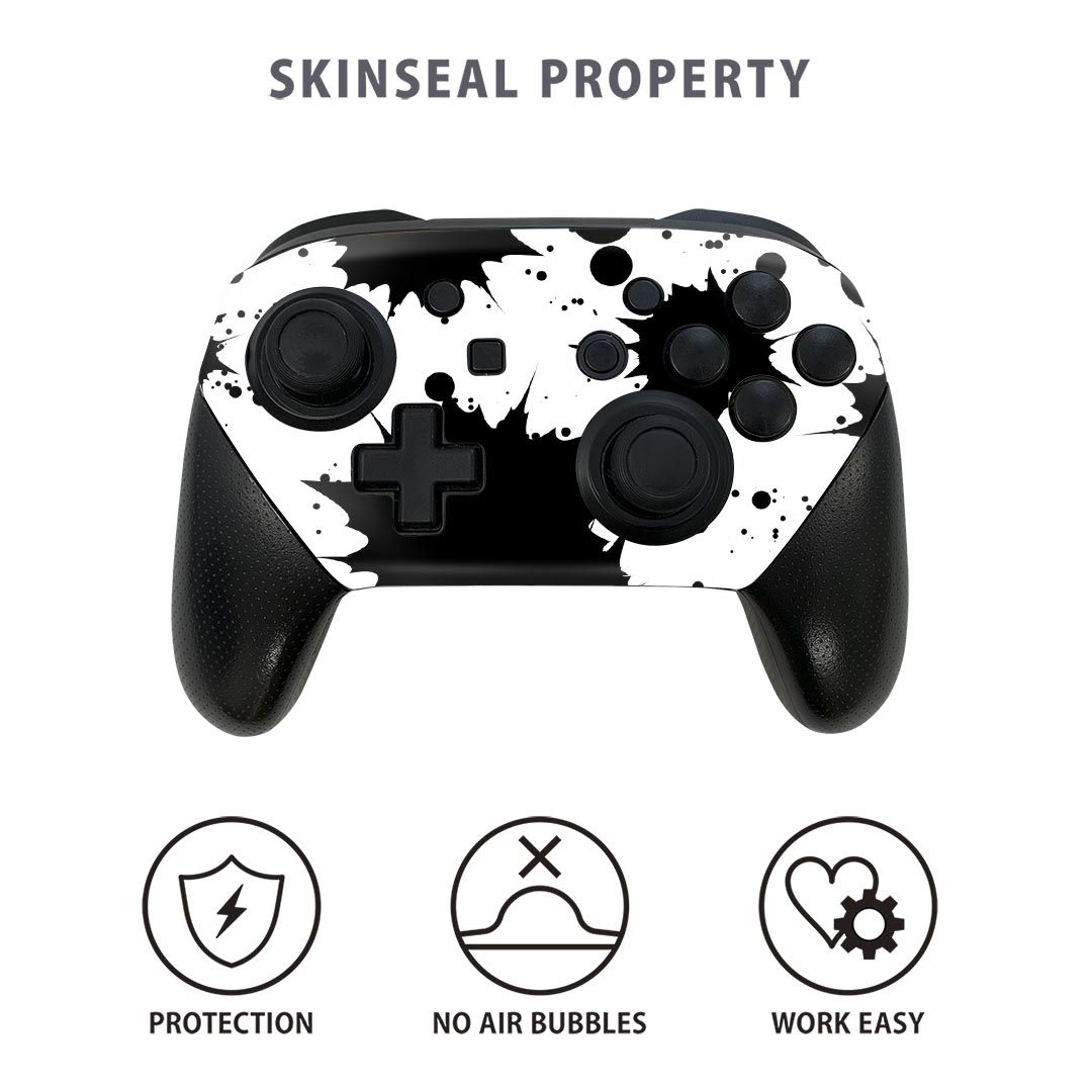 Nintendo Switch 用 PROコントローラ 専用 スキンシール ニンテンドー スイッチ プロコン 専用 デザインスキンシール 全面セット カバー ケース 保護 フィルム ステッカー デコ アクセサリー igstore 002536 黒　シンプル　水玉