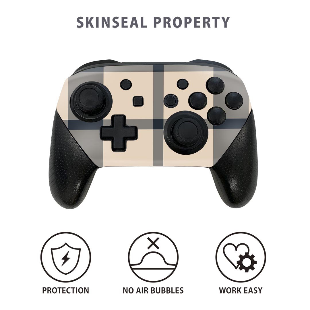 Nintendo Switch 用 PROコントローラ 専用 スキンシール ニンテンドー スイッチ プロコン 専用 デザインスキンシール 全面セット カバー ケース 保護 フィルム ステッカー デコ アクセサリー igstore 004337 チェック　黒