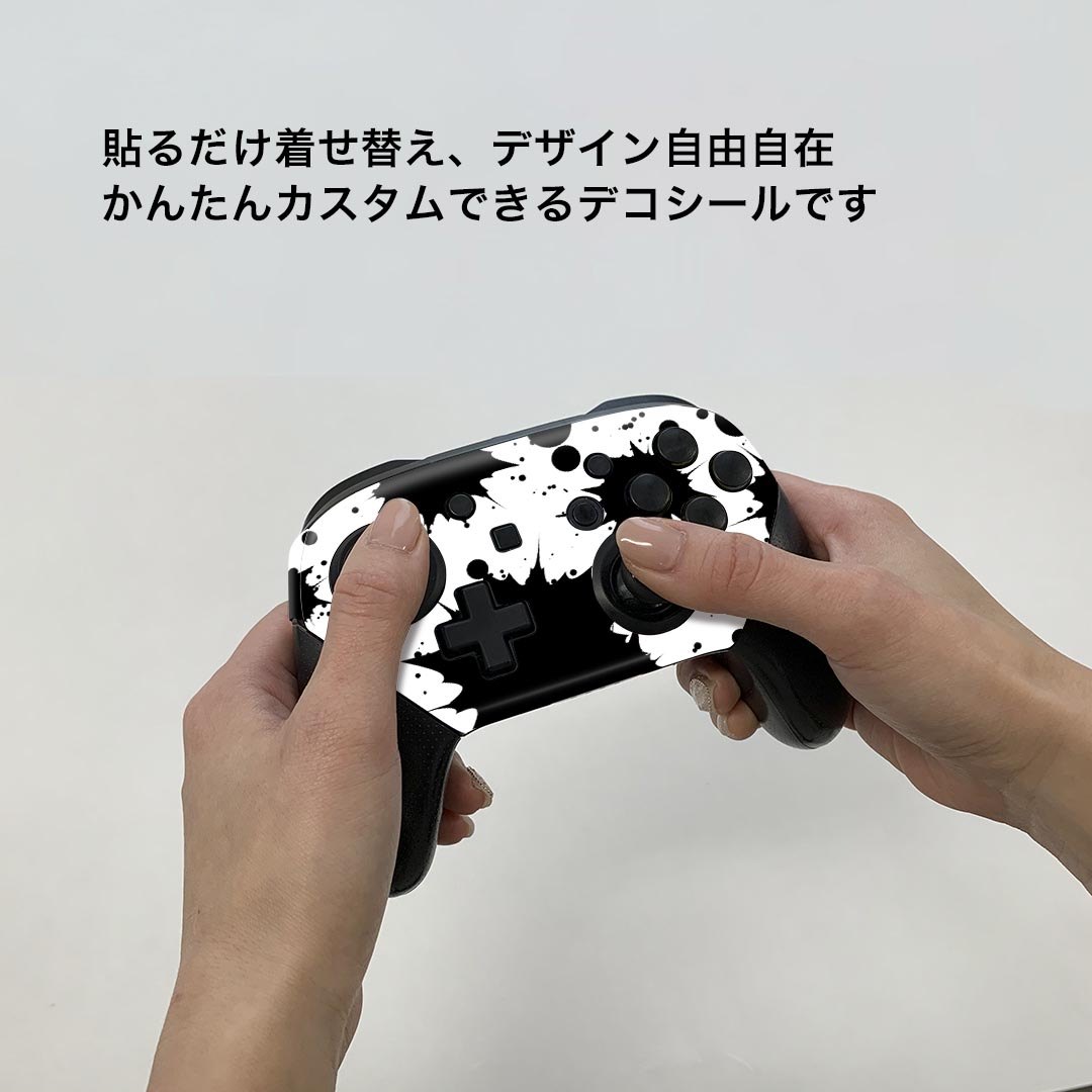 Nintendo Switch 用 PROコントローラ 専用 スキンシール ニンテンドー スイッチ プロコン 専用 デザインスキンシール 全面セット カバー ケース 保護 フィルム ステッカー デコ アクセサリー igstore 002536 黒　シンプル　水玉