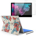 Surface pro7 (2019) pro6 pro2017 pro4 専用 スキンシール ガラスフィルム セット サーフィス ノートブック ノートパソコン カバー ケース フィルム ステッカー アクセサリー 保護 012171 花　植物　赤