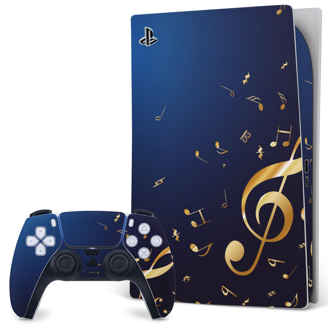 「宅配便専用」SONY PS5 デジタルエディション PlayStation プレイステーション専用 コントローラー デザインスキンシール 裏表 全面セット カバー ケース 保護 フィルム ステッカー 003384 音楽 音符 青