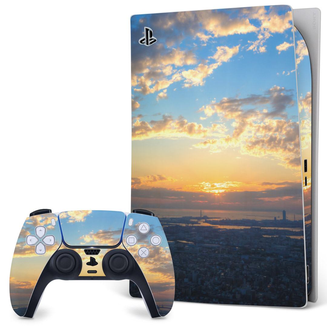 「宅配便専用」SONY PS5 デジタルエディション PlayStation プレイステーション専用 コントローラー デザインスキンシール 裏表 全面セット カバー ケース 保護 フィルム ステッカー 009609 風景 空 写真