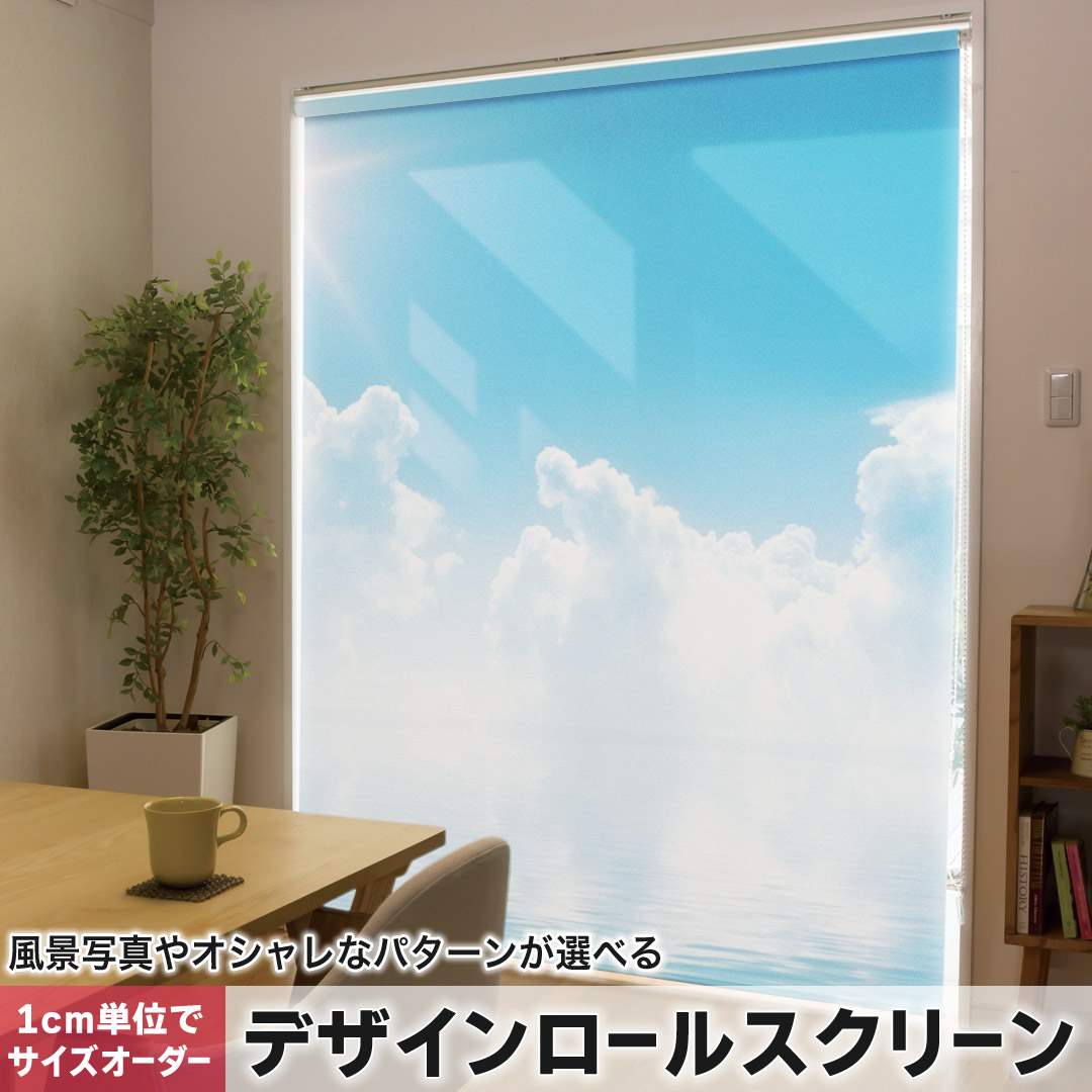 1cm単位サイズオーダー ロールスクリーン ロールカーテン オーダーメイド タチカワ 日本製 間仕切り カーテン 採光 非遮光 目隠し UVカット カーテンレール チェーン式 プル式 海　空　雲 000935