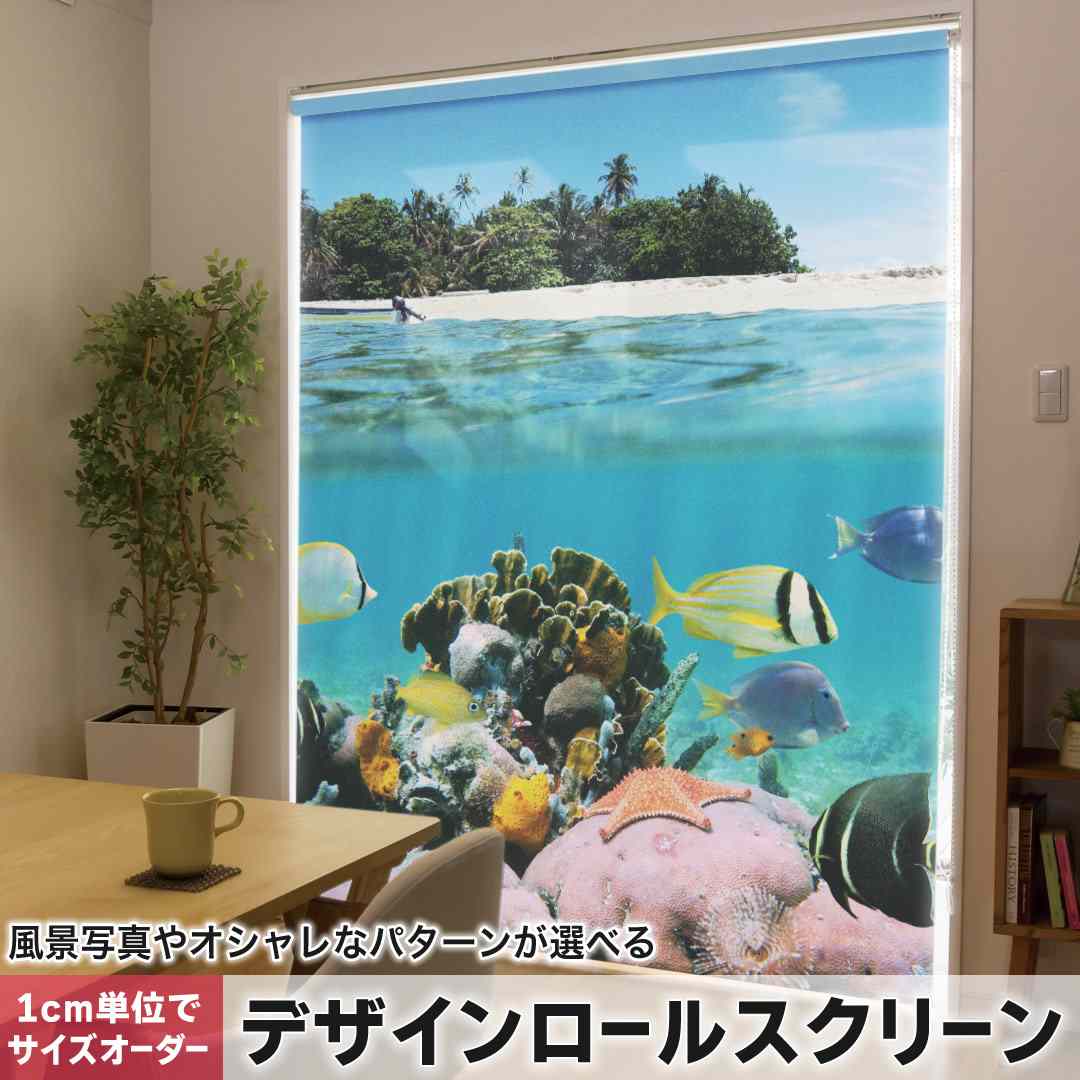 1cm単位サイズオーダー ロールスクリーン ロールカーテン オーダーメイド タチカワ 日本製 間仕切り カーテン 採光 非遮光 目隠し UVカット カーテンレール チェーン式 プル式 海　外国　写真　景色 003328