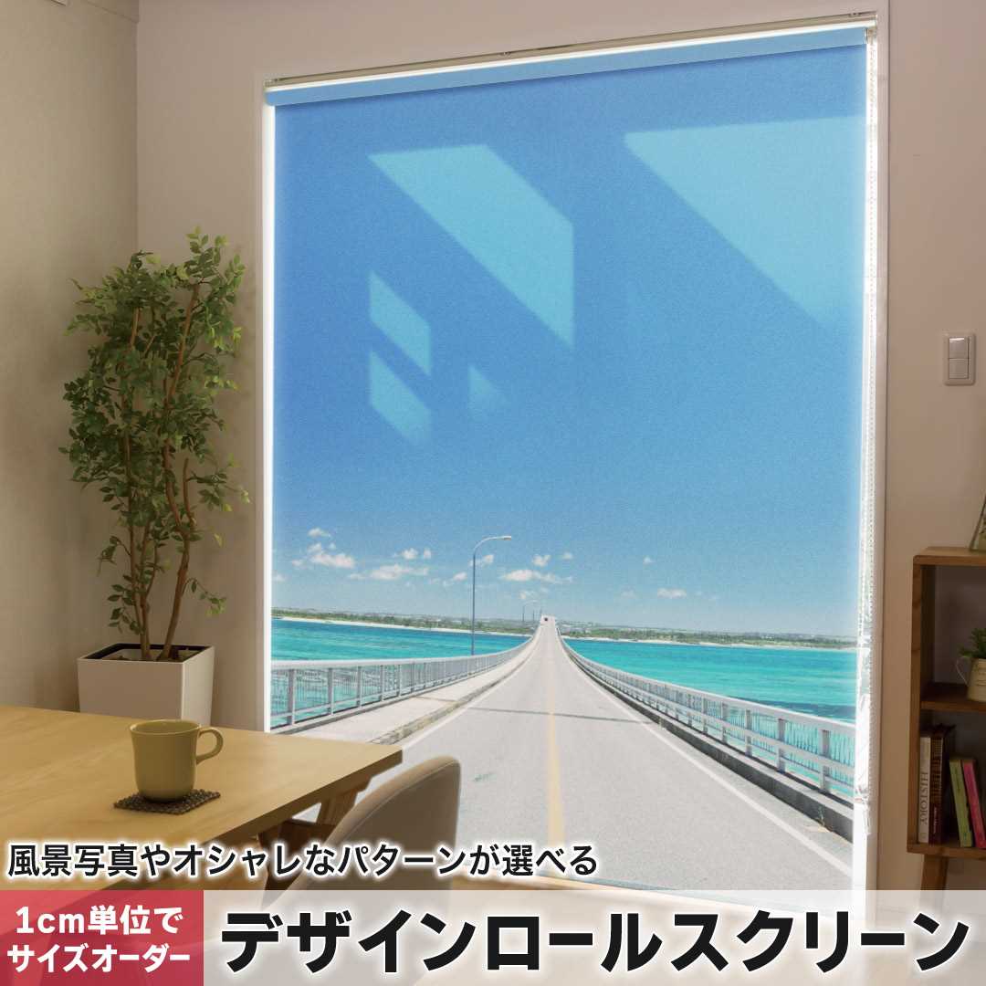 1cm単位サイズオーダー ロールスクリーン ロールカーテン オーダーメイド タチカワ 日本製 間仕切り カーテン 採光 非遮光 目隠し UVカット カーテンレール チェーン式 プル式 写真　海　道路　空 006742