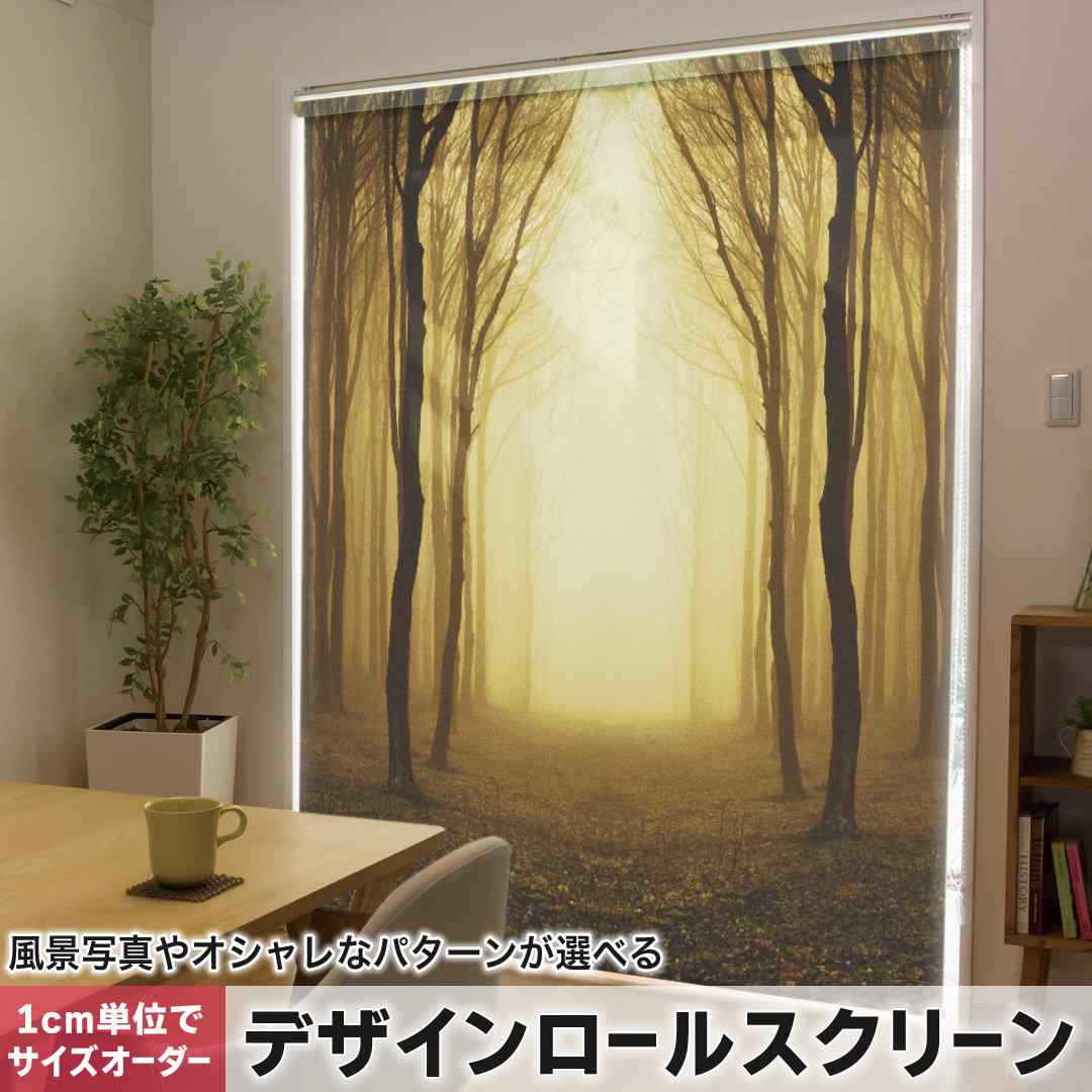 樂天商城 - 1cm単位サイズオーダー ロールスクリーン ロールカーテン オーダーメイド タチカワ 日本製 間仕切り カーテン 採光 非遮光 目隠し UVカット カーテンレール チェーン式 プル式 写真　木　植物　森 007665
