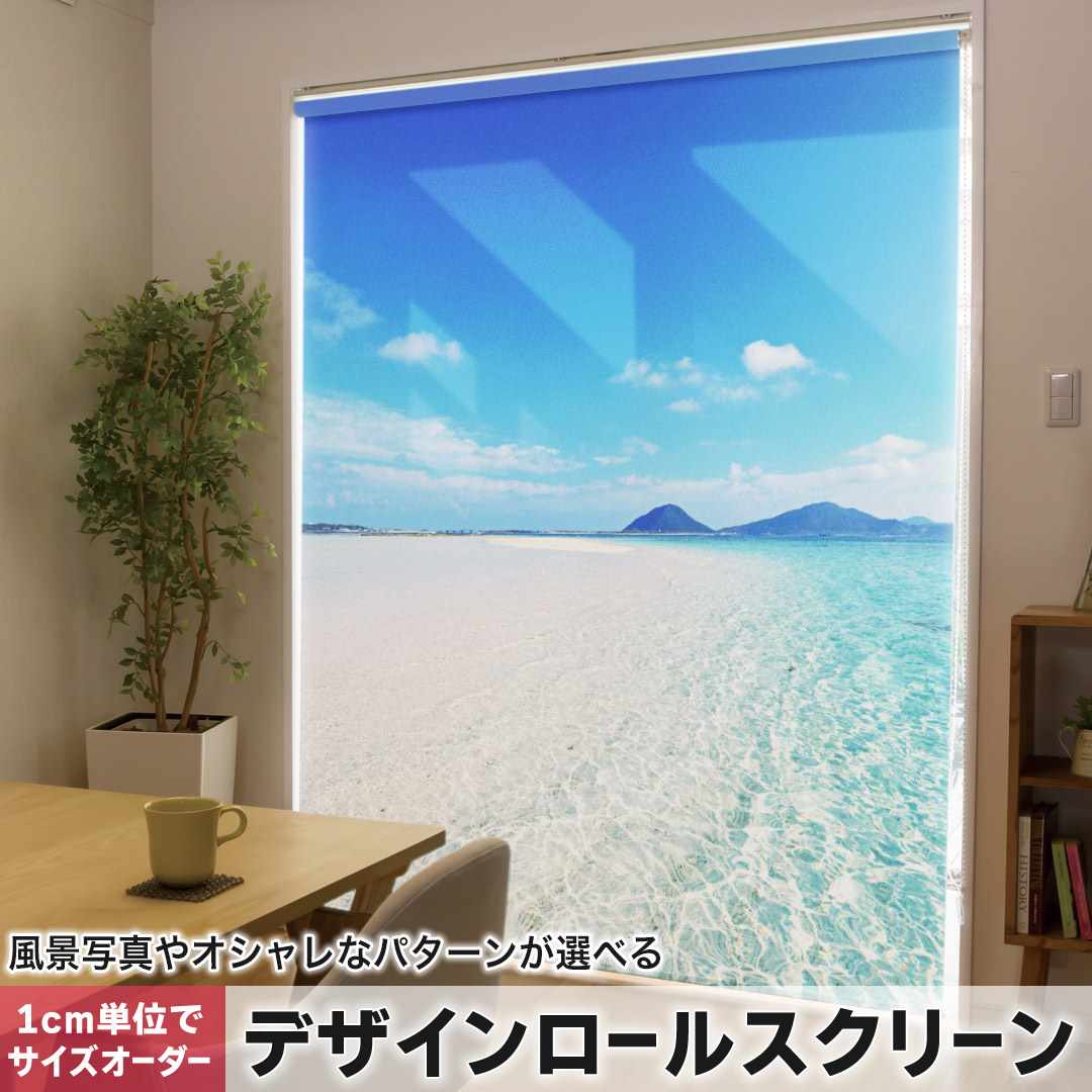 1cm単位サイズオーダー ロールスクリーン ロールカーテン オーダーメイド タチカワ 日本製 間仕切り カーテン 採光 非遮光 目隠し UVカット カーテンレール チェーン式 プル式 海　ビーチ　夏 011362