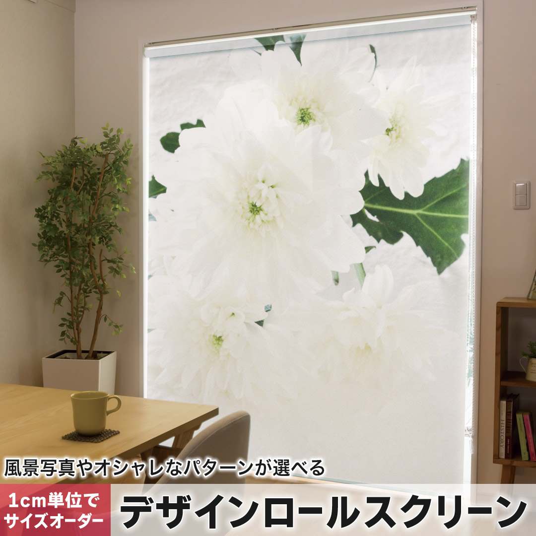1cm単位サイズオーダー ロールスクリーン ロールカーテン オーダーメイド タチカワ 日本製 間仕切り カーテン 採光 非遮光 目隠し UVカット カーテンレール チェーン式 プル式 花　真珠　 014861