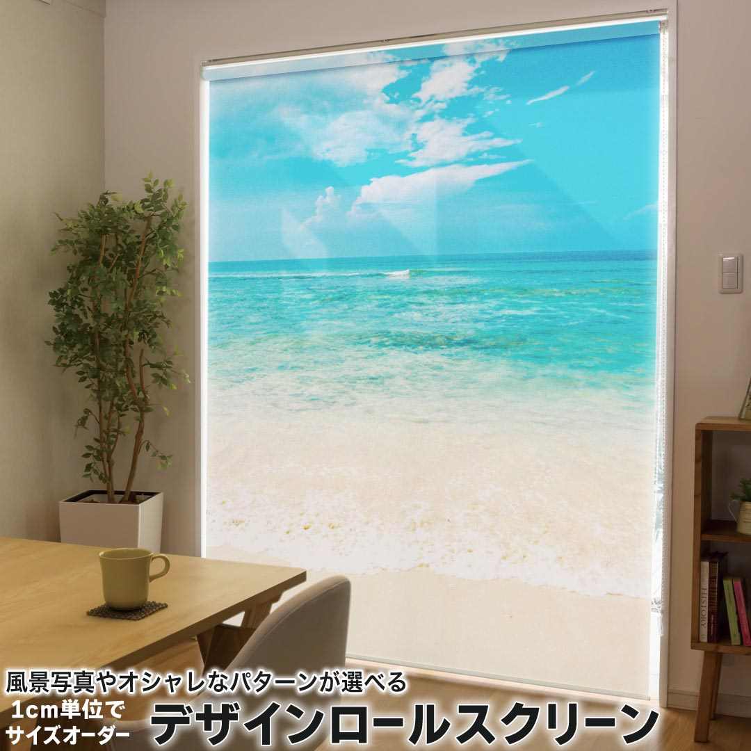 1cm単位サイズオーダー ロールスクリーン ロールカーテン オーダーメイド タチカワ 日本製 間仕切り カーテン 採光 非遮光 目隠し UVカット カーテンレール チェーン式 プル式 海 海岸 033576