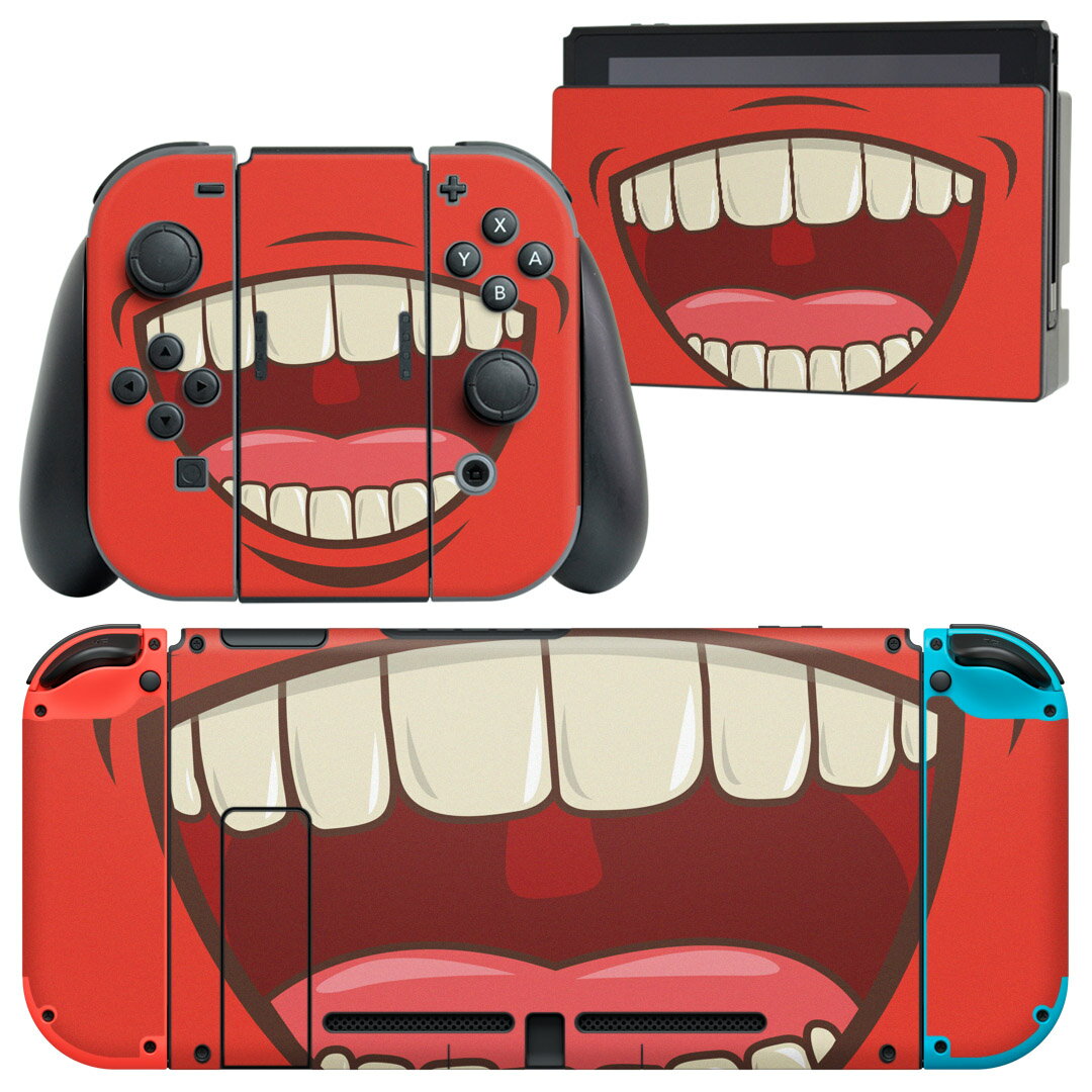 樂天商城 - igsticker Nintendo Switch 専用 デザインスキンシール 任天堂 ニンテンドー スイッチ 専用 本体ドック Joy-Con Joycon ジョイコン 専用 ゲーム機 カバー アクセサリー フィルム ステッカー 008104 ユニーク 口　くち　赤　イラスト