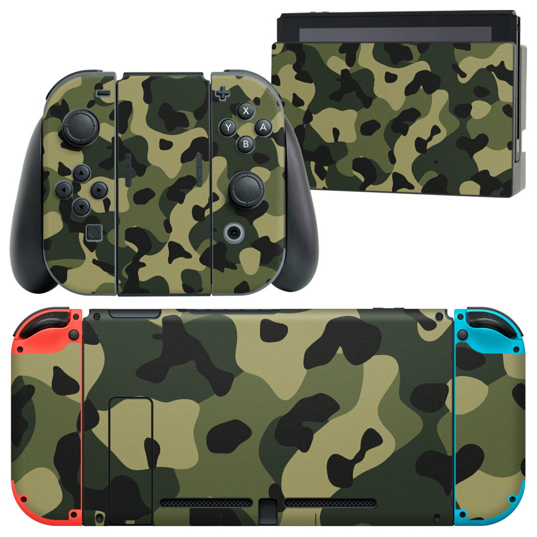 igsticker Nintendo Switch 専用 デザインスキンシール 任天堂 ニンテンドー スイッチ 専用 本体ドック Joy-Con Joycon ジョイコン 専用 ゲーム機 カバー アクセサリー フィルム ステッカー 010453 迷彩 カモフラ 緑