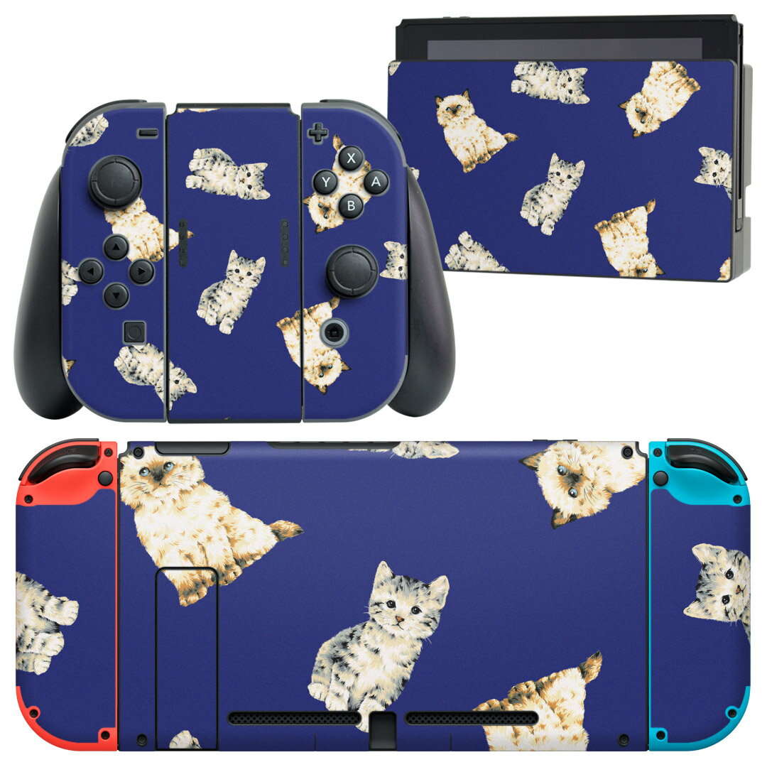 樂天商城 - igsticker Nintendo Switch 専用 デザインスキンシール 任天堂 ニンテンドー スイッチ 専用 本体ドック Joy-Con Joycon ジョイコン 専用 ゲーム機 カバー アクセサリー フィルム ステッカー 014618 猫　動物　アニマル