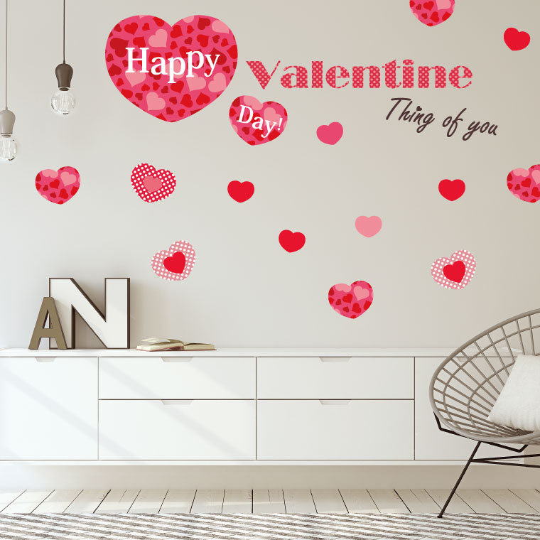 バレンタイン☆ シール式ウォールステッカー バレンタイン ウォールステッカー 飾り 600×1350mm シール式 装飾 Valentine チョコ ハート love 壁紙 はがせる 剥がせる カッティングシート wall sticker 雑貨 DIY